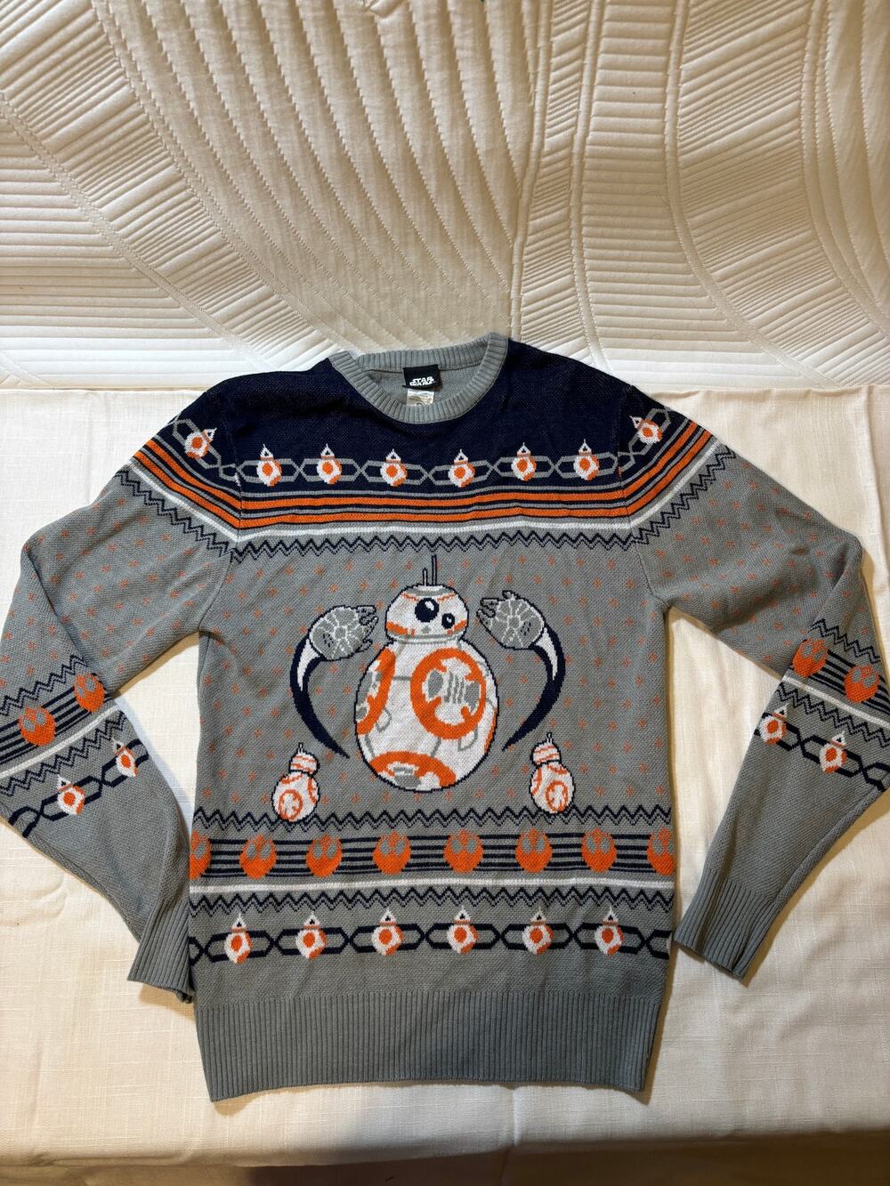 Star Wars BB-8 Mens S Ugly Christmas Sweater Fair Isle Droid Gray Orange Holiday